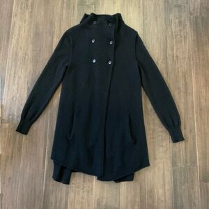 360 Cashmere Black Mock Neck Long Line Chunky Cardigan Sweater Size Medium